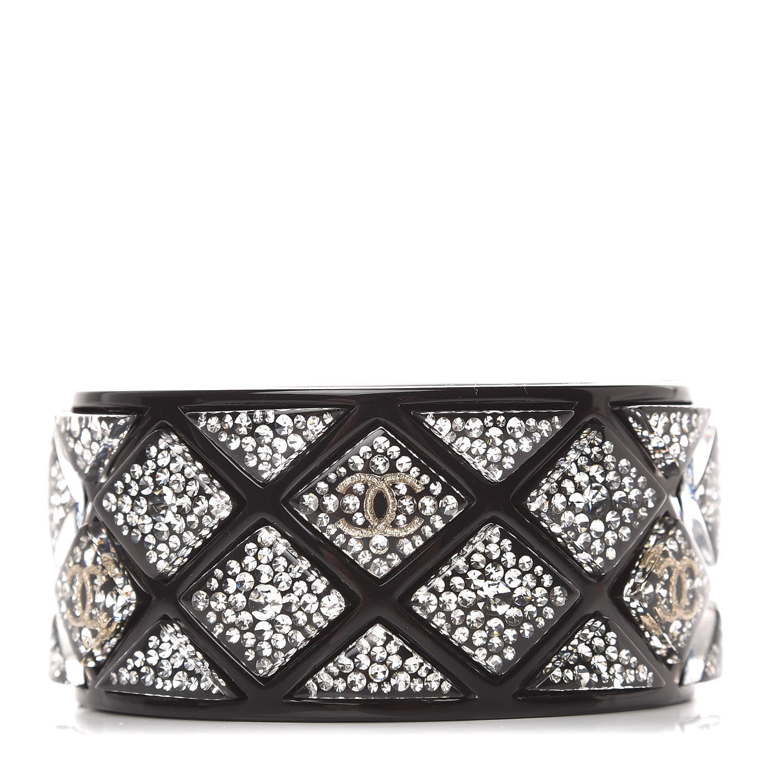 Chanel Resin Crystal CC Cuff Bracelet Black 1 of 6