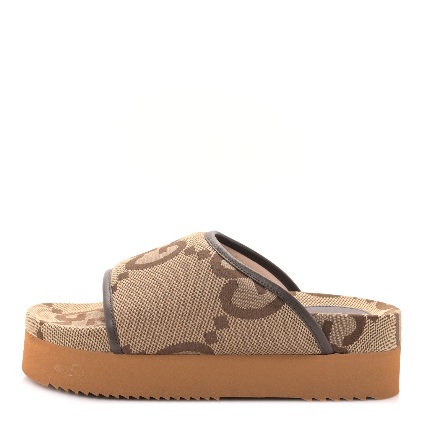 Monogram Jumbo GG Nappa Samoa Platform 40mm Slide Sandals 38 Camel Ebony New Acero