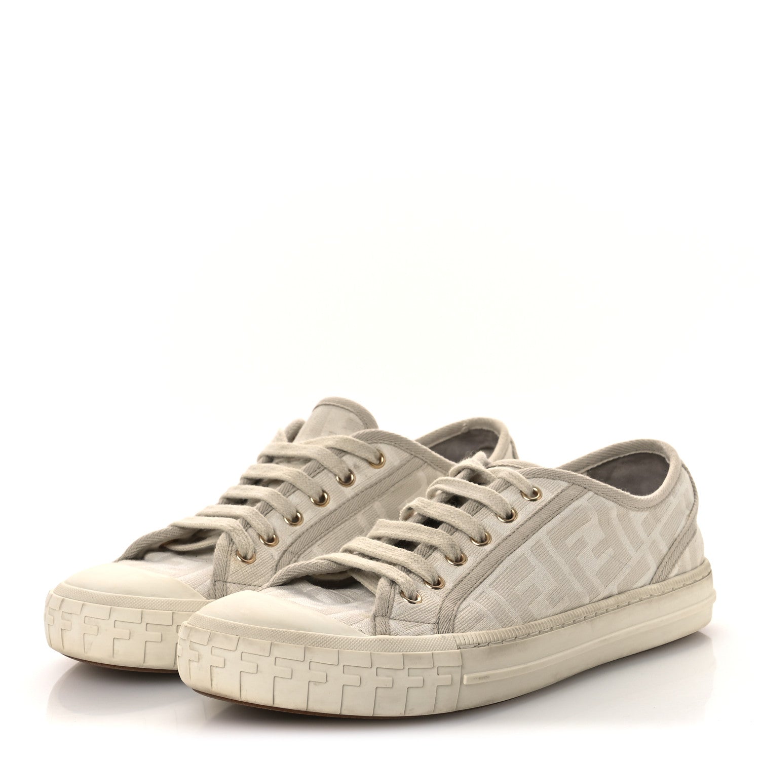 Fendi Woven Fabric FF Womens Domino Low Top Sneakers 39 White Beige 4 of 14