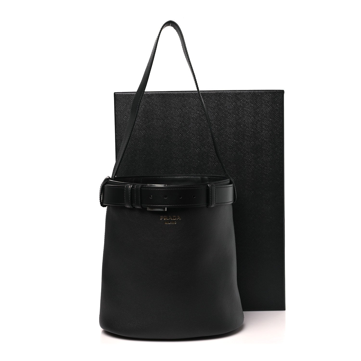 Prada Soft Grained Vitello Daino Secchiello Bucket Bag Black 9 of 9