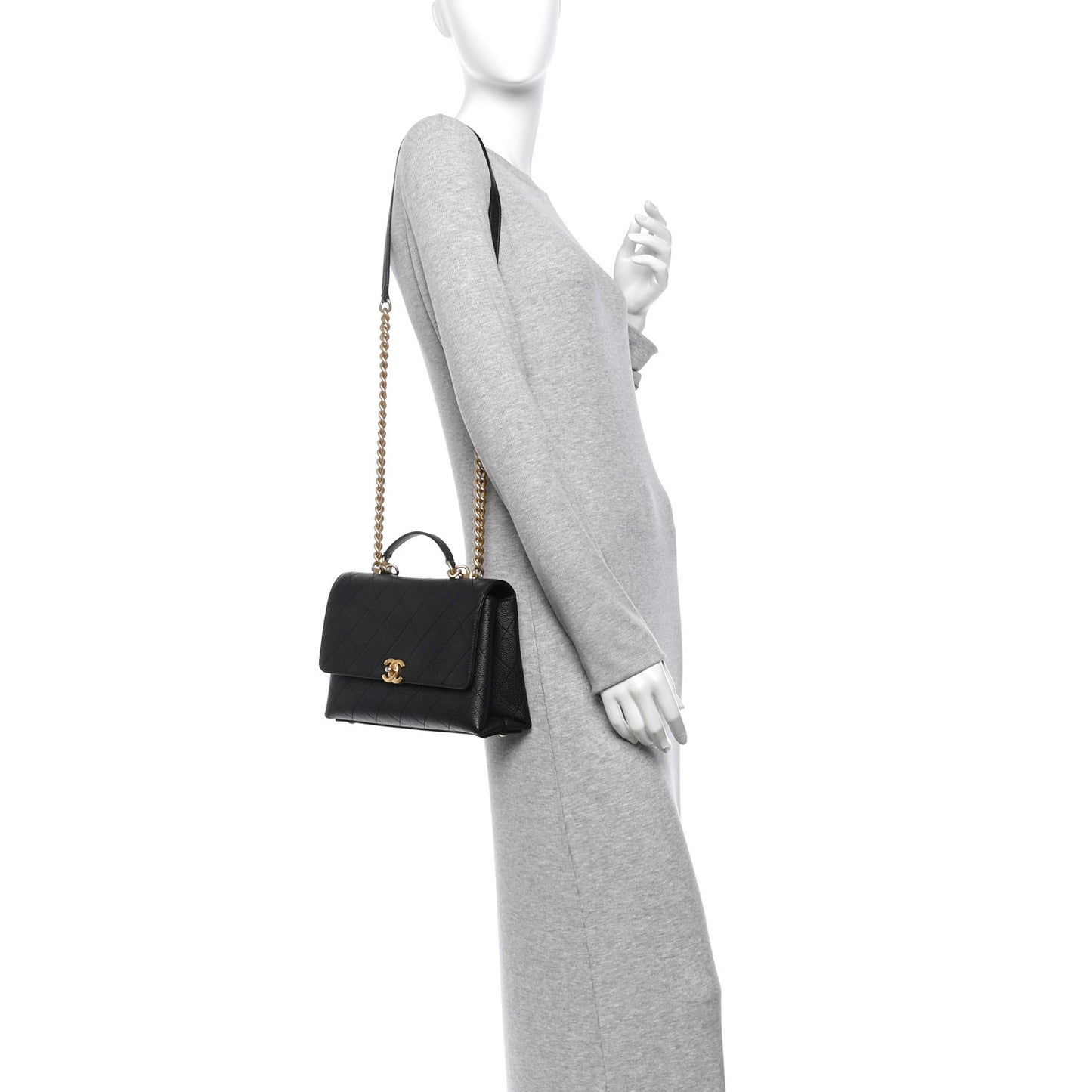 Caviar Diamond Stitched Small Top Handle Flap Black