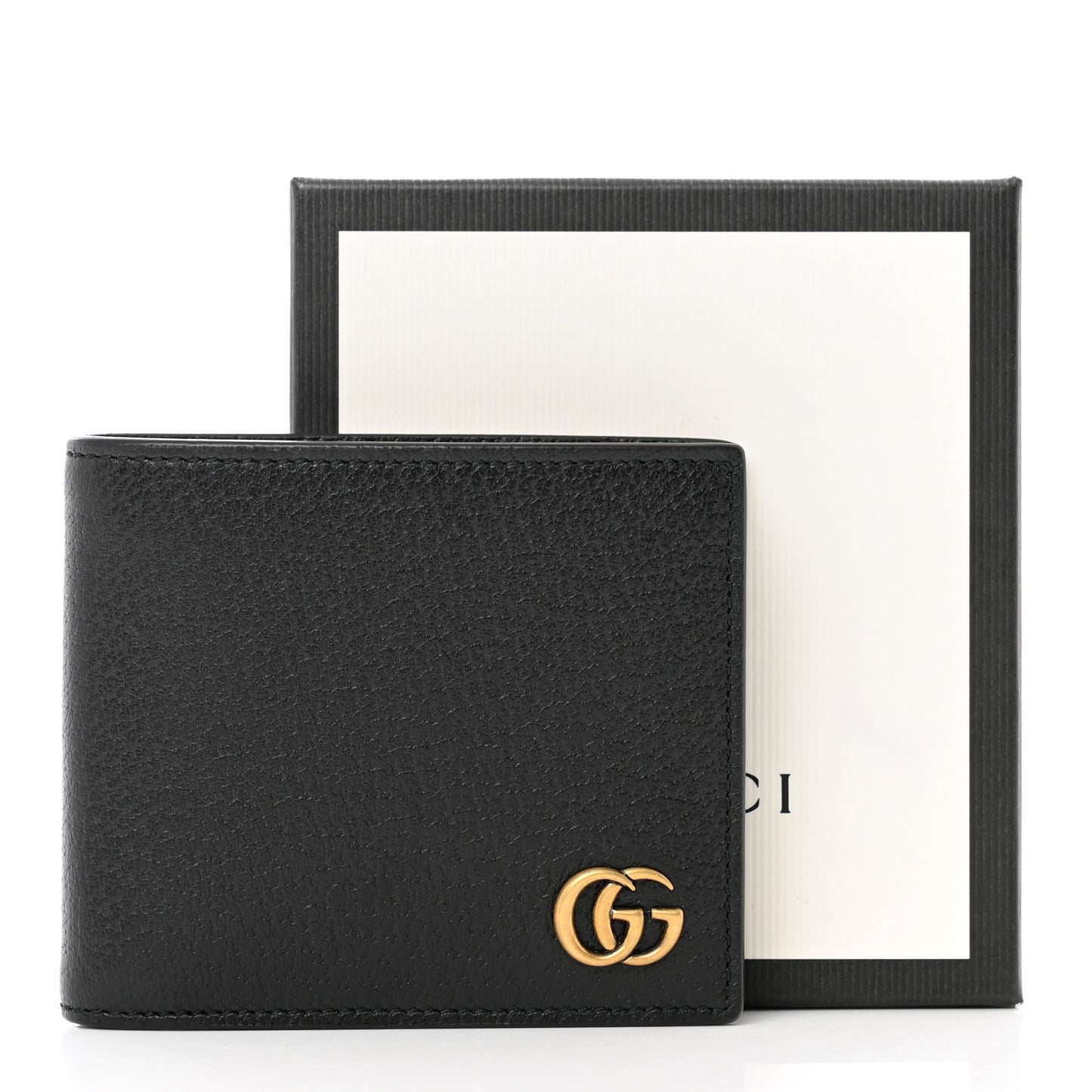 Calfskin Boar Effect GG Marmont Bi-Fold Wallet Black