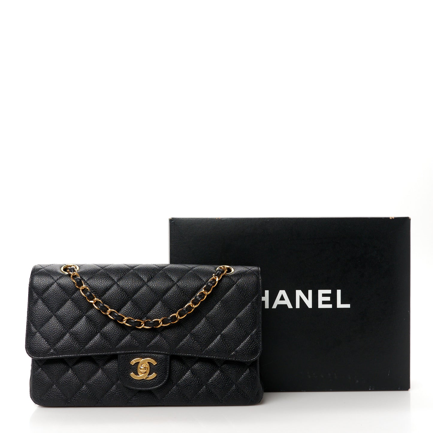 Caviar Quilted Medium Double Flap Black