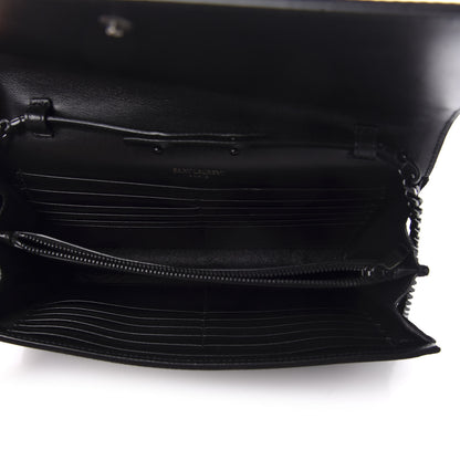 Saint Laurent Sequin Suede Monogram Chain Wallet Fuchsia Black 5 of 10
