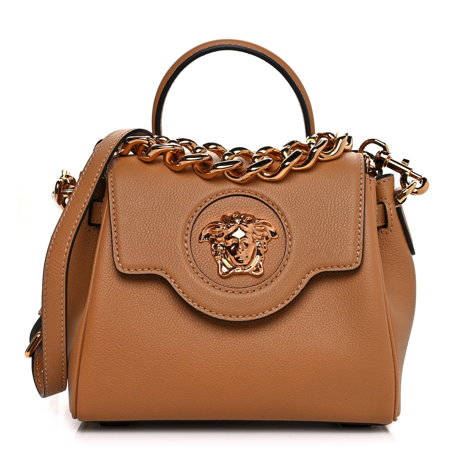 Grained Calfskin Small La Medusa Top Handle Bag Brown