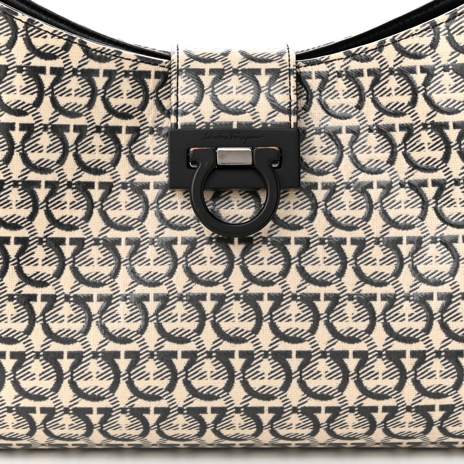 Salvatore Ferragamo Jacquard Trifolio Shoulder Bag Beige Black 8 of 11