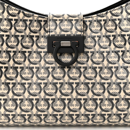 Salvatore Ferragamo Jacquard Trifolio Shoulder Bag Beige Black 8 of 11