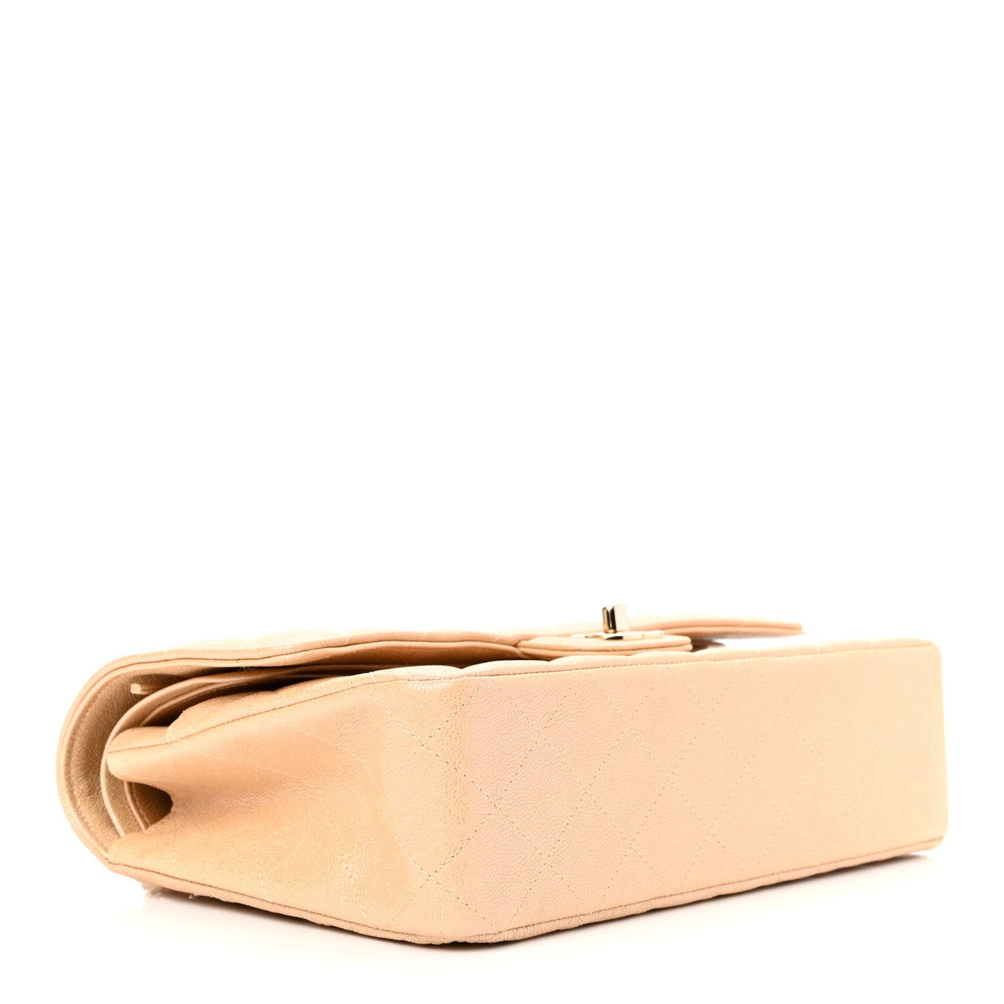 Iridescent Caviar Quilted Medium Double Flap Beige