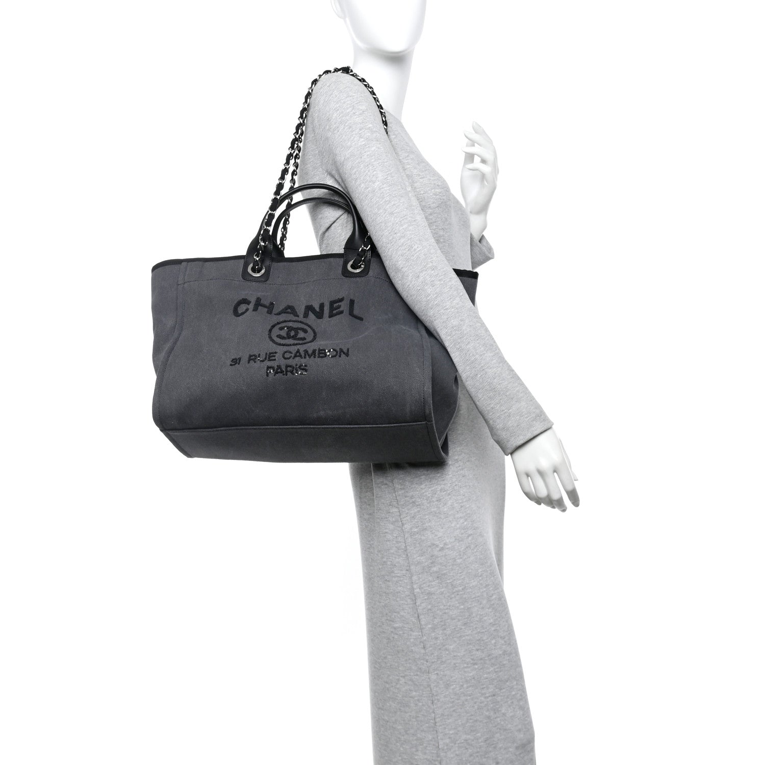 Chanel Canvas Sequin Medium Deauville Tote Charcoal 2 of 10