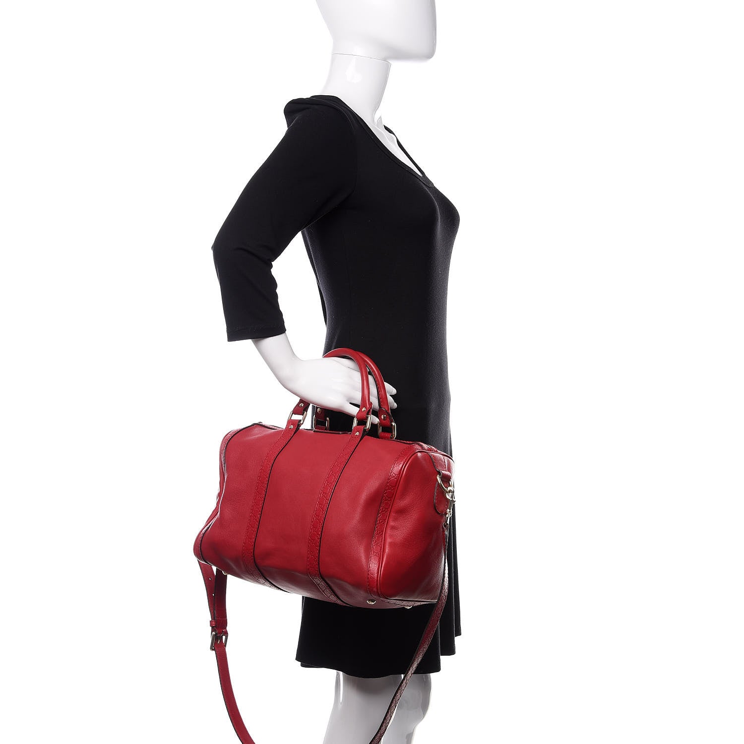Gucci Calfskin Microguccissima Trim Medium Boston Raspberry Red 3 of 12