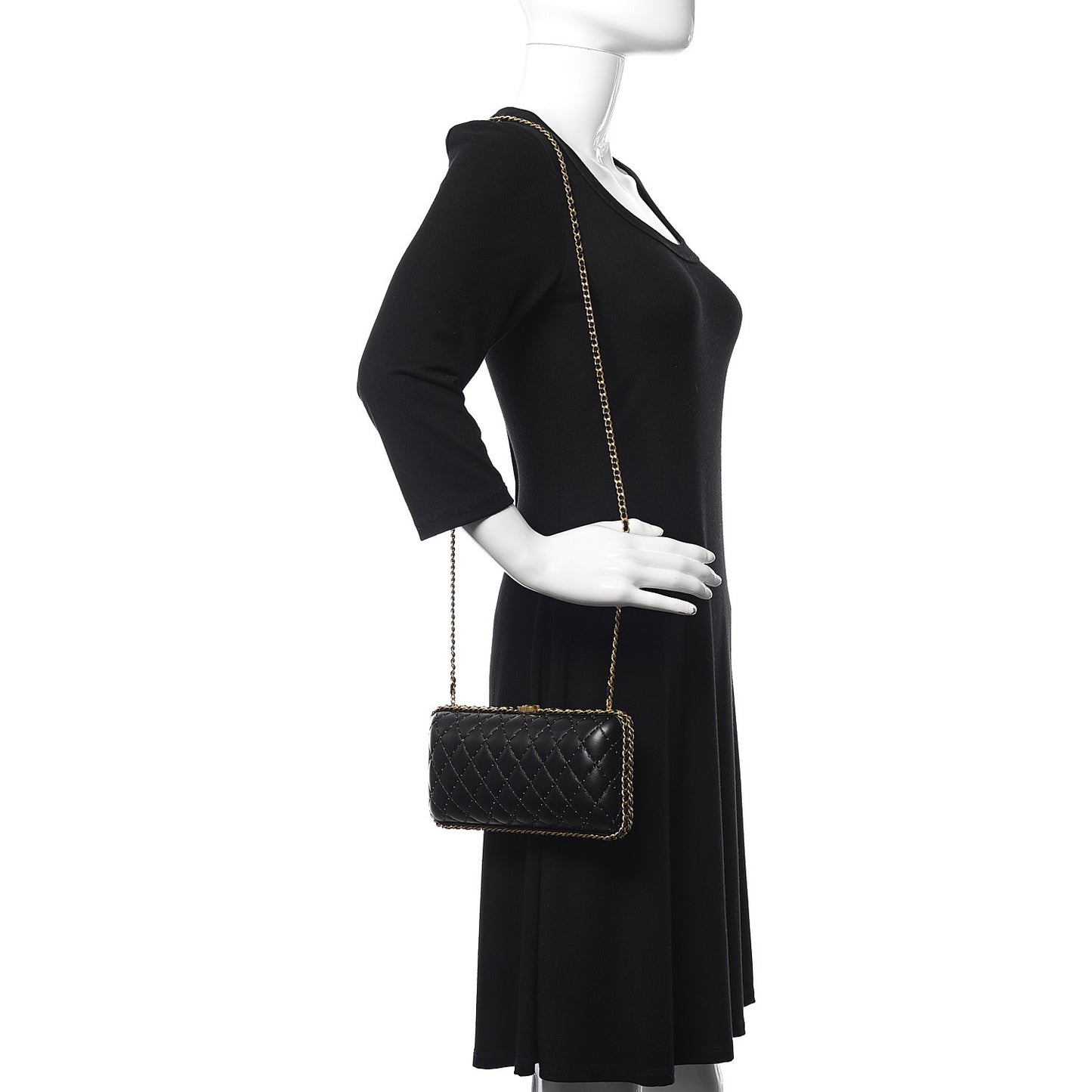 Lambskin Quilted Chain Around Clutch Black
