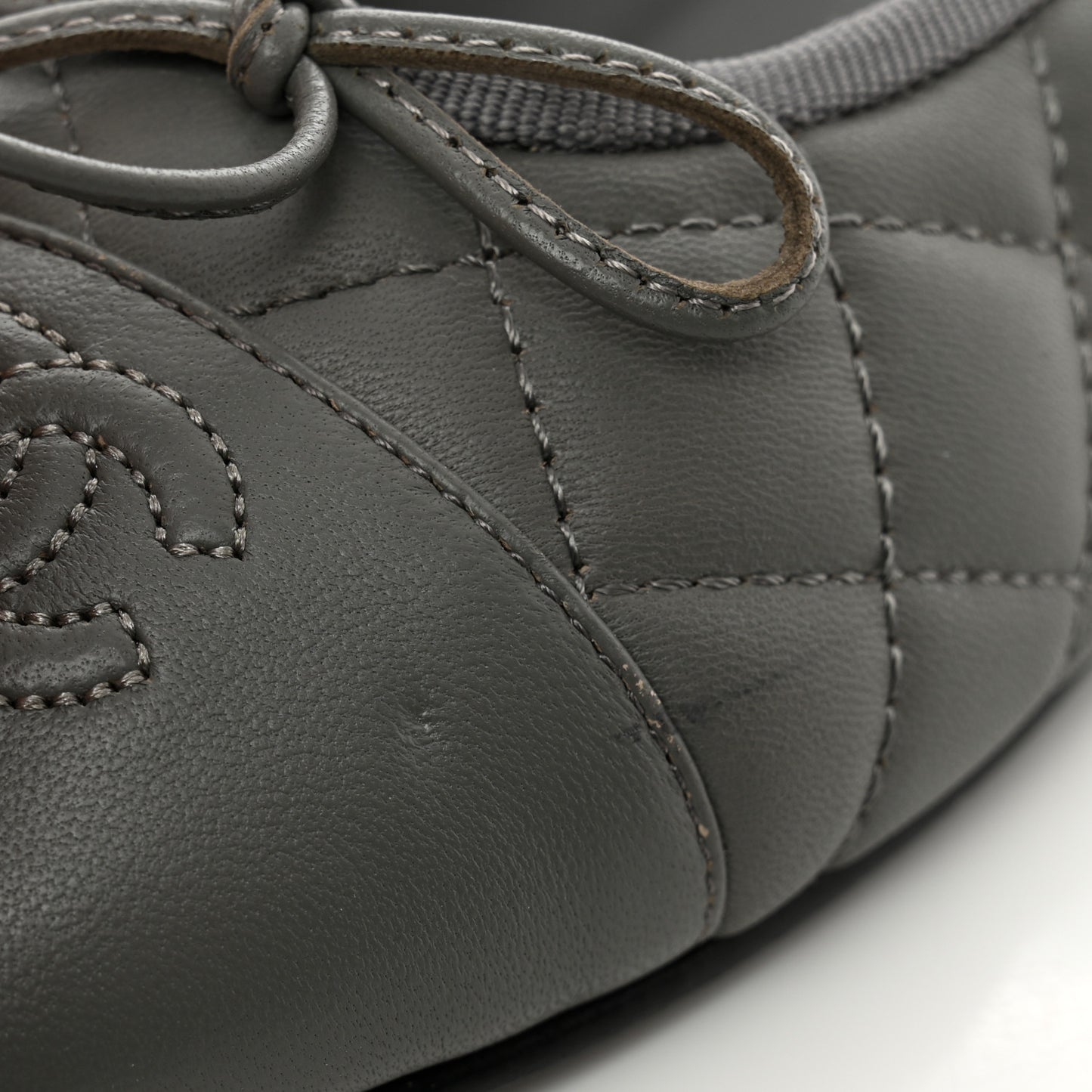 Lambskin Quilted CC Cap Toe Ballerina Flats 36.5 Grey