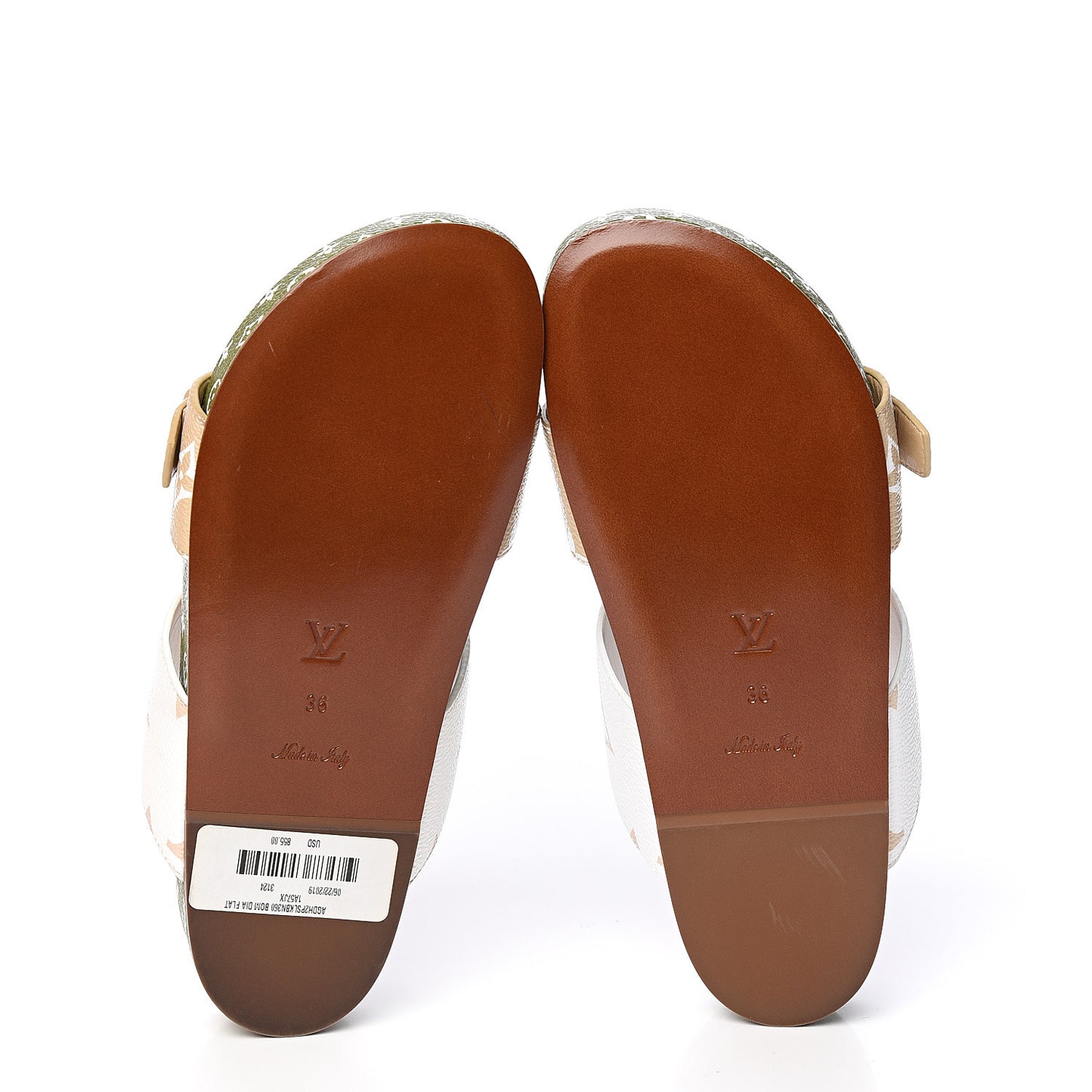 Monogram Giant Bom Dia Flat Mule Sandals 36 White Moka