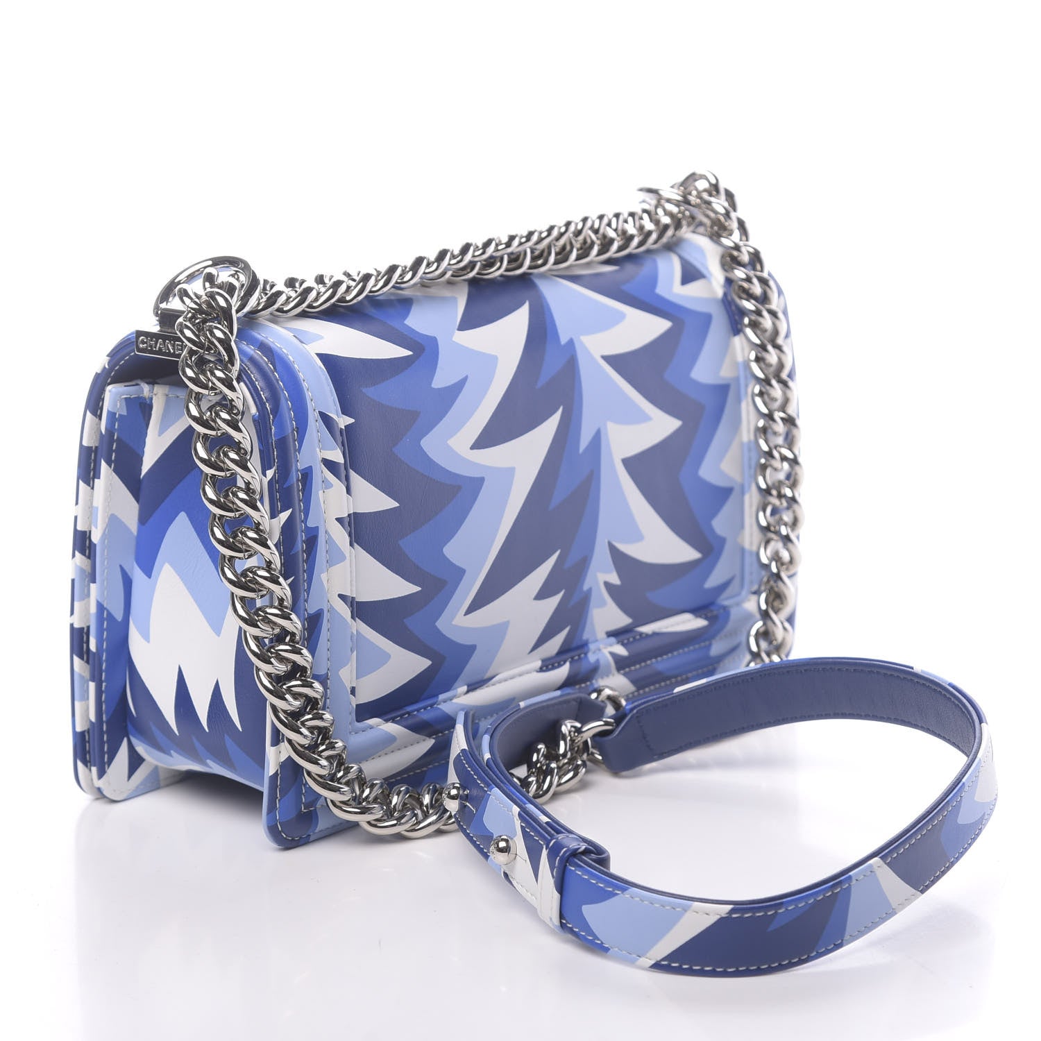 Chanel Printed Calfskin Medium Boy Flap Blue White 3 of 10