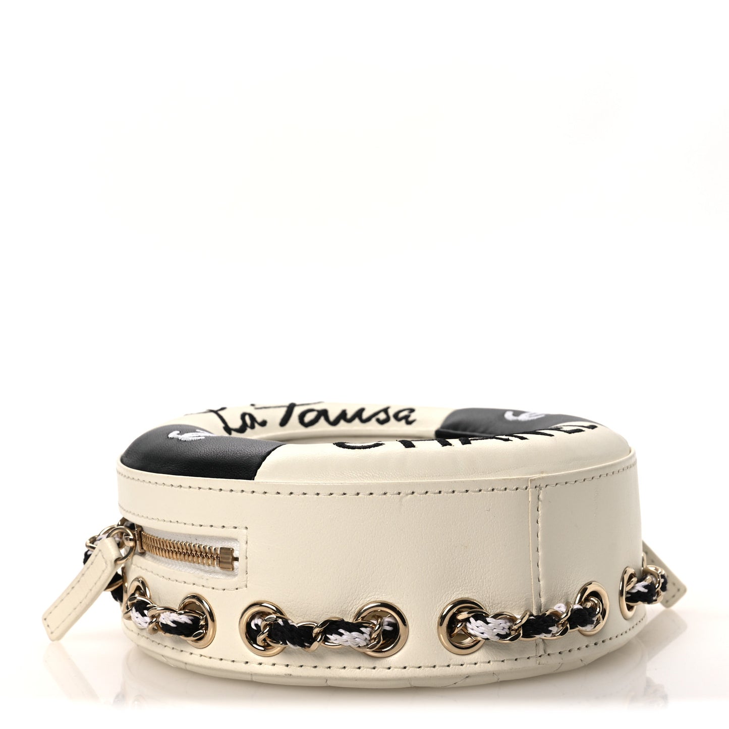 Lambskin Coco Lifesaver Round Bag Black White