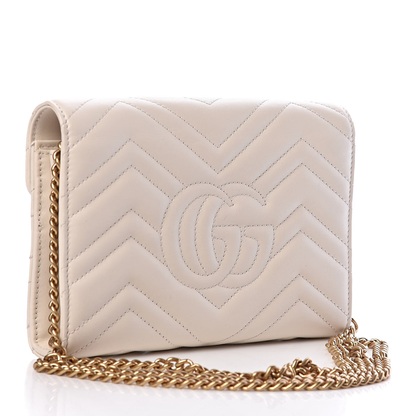 Calfskin Matelasse GG Marmont Chain Wallet Mystic White