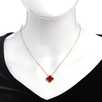 Van Cleef & Arpels 18K Yellow Gold Carnelian Vintage Alhambra Pendant Necklace 2 of 6