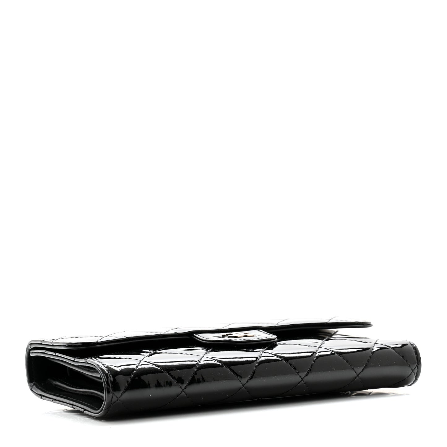 Patent Quilted Large Flap Wallet Black