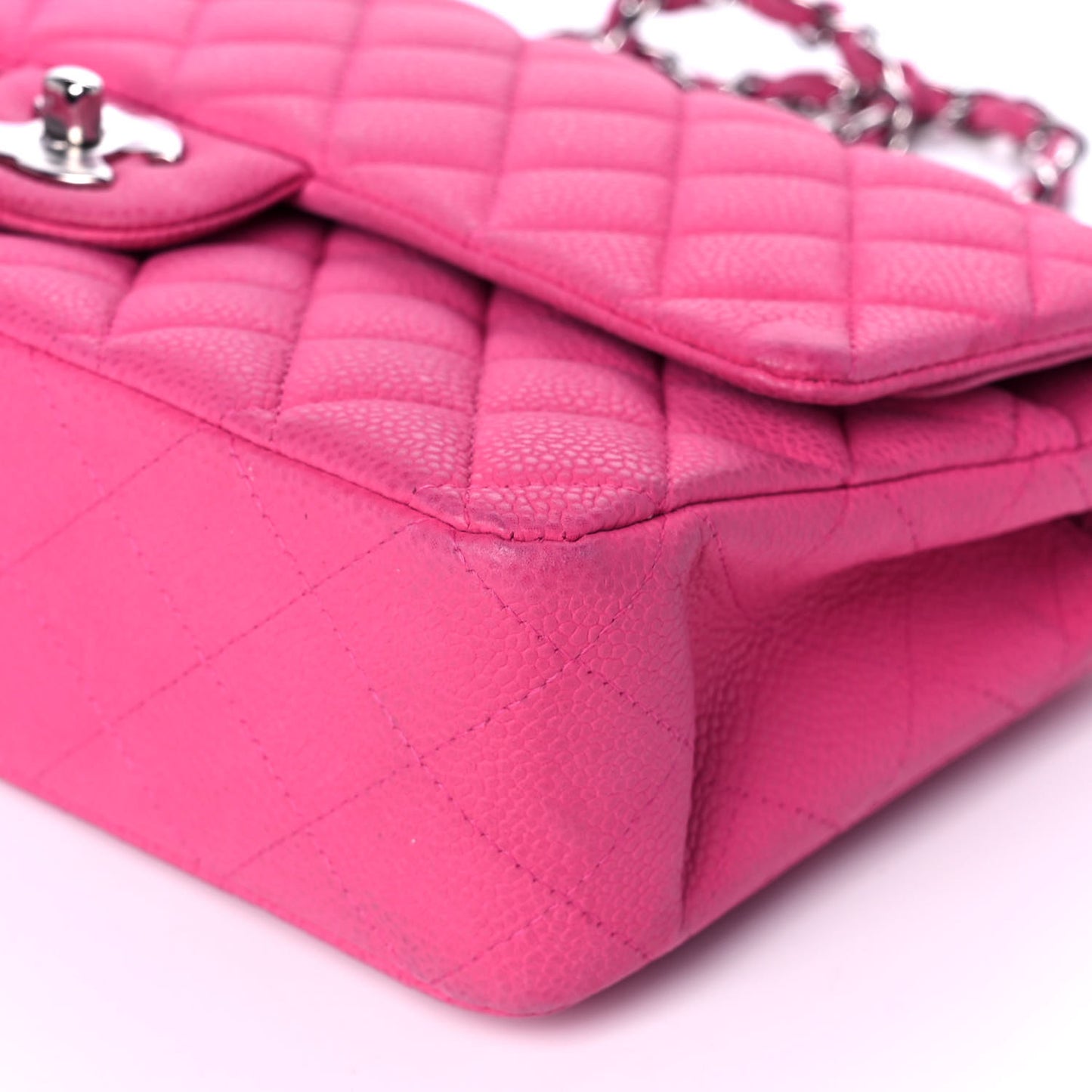 Iridescent Caviar Quilted Medium Double Flap Pink