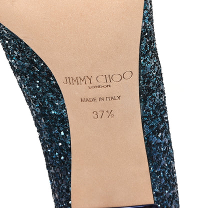 Jimmy Choo Coarse Glitter Degrade Pointy Toe Romy 100 Pumps 37.5 Peacock Navy 7 of 9