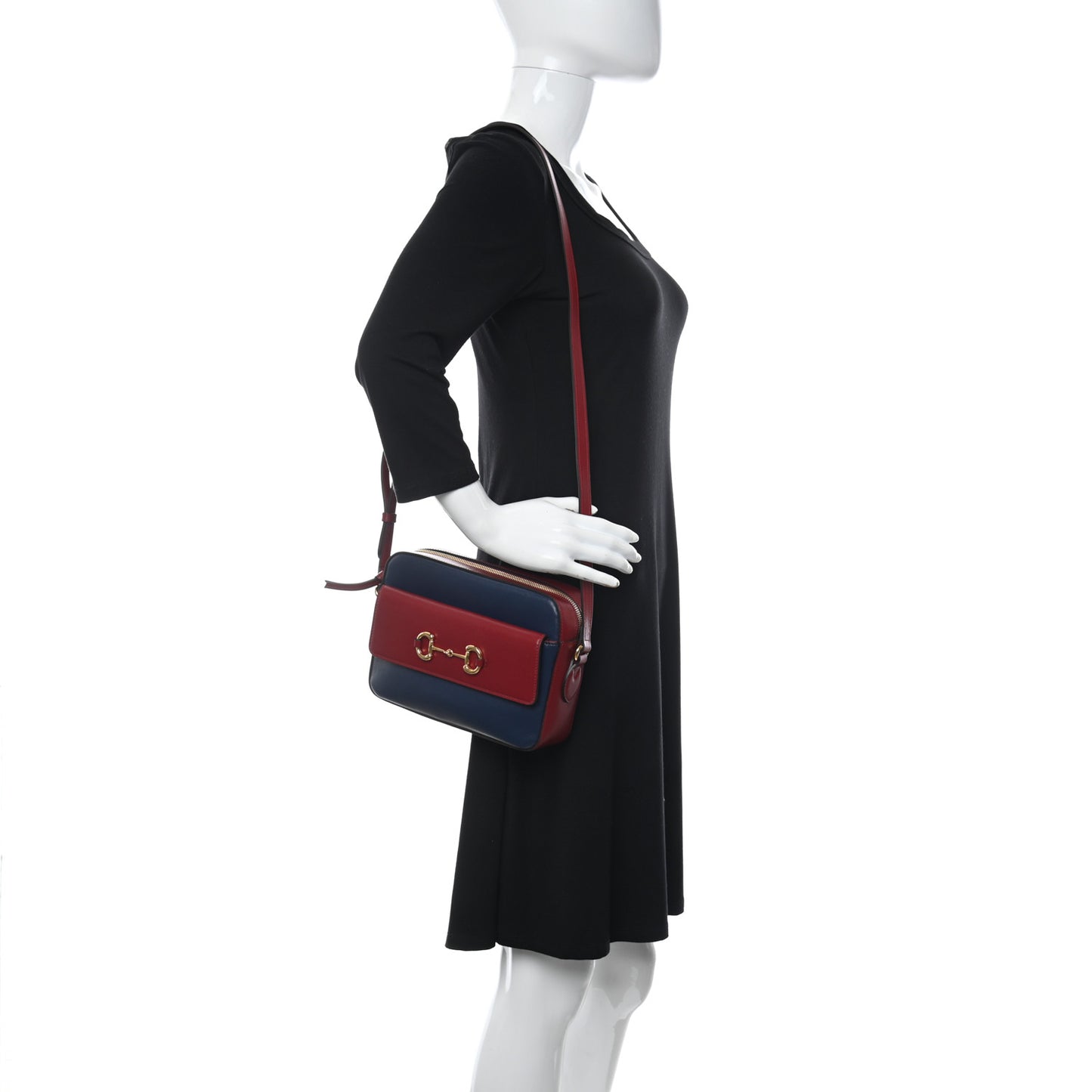 Textured Calfskin Small Horsebit 1955 Shoulder Bag Blue New Cherry Red