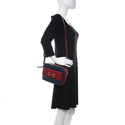 Gucci Textured Calfskin Small Horsebit 1955 Shoulder Bag Blue New Cherry Red 2 of 11