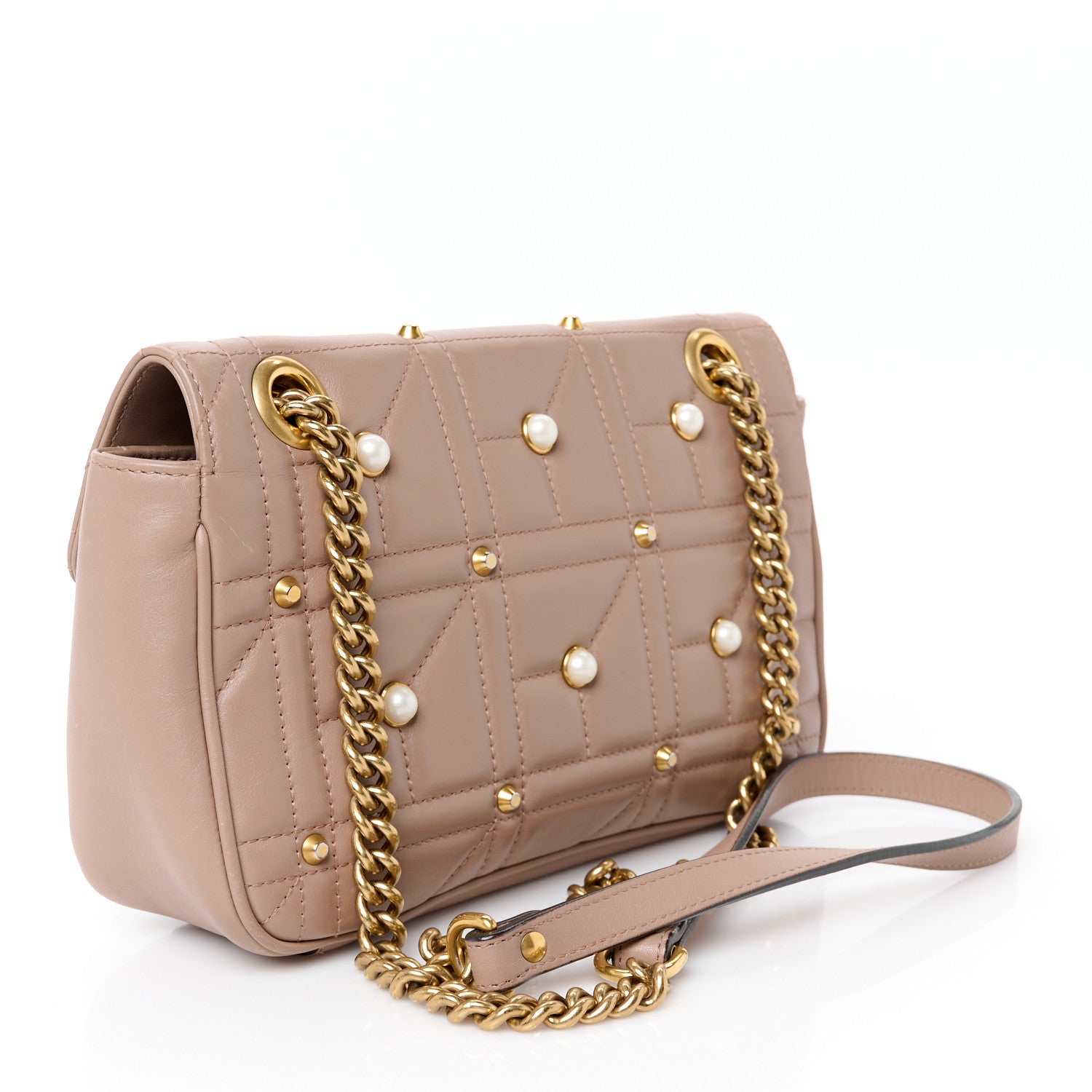 Gucci Calfskin Matelasse Studded Small Pearly GG Marmont Shoulder Bag Porcelain Rose 3 of 11