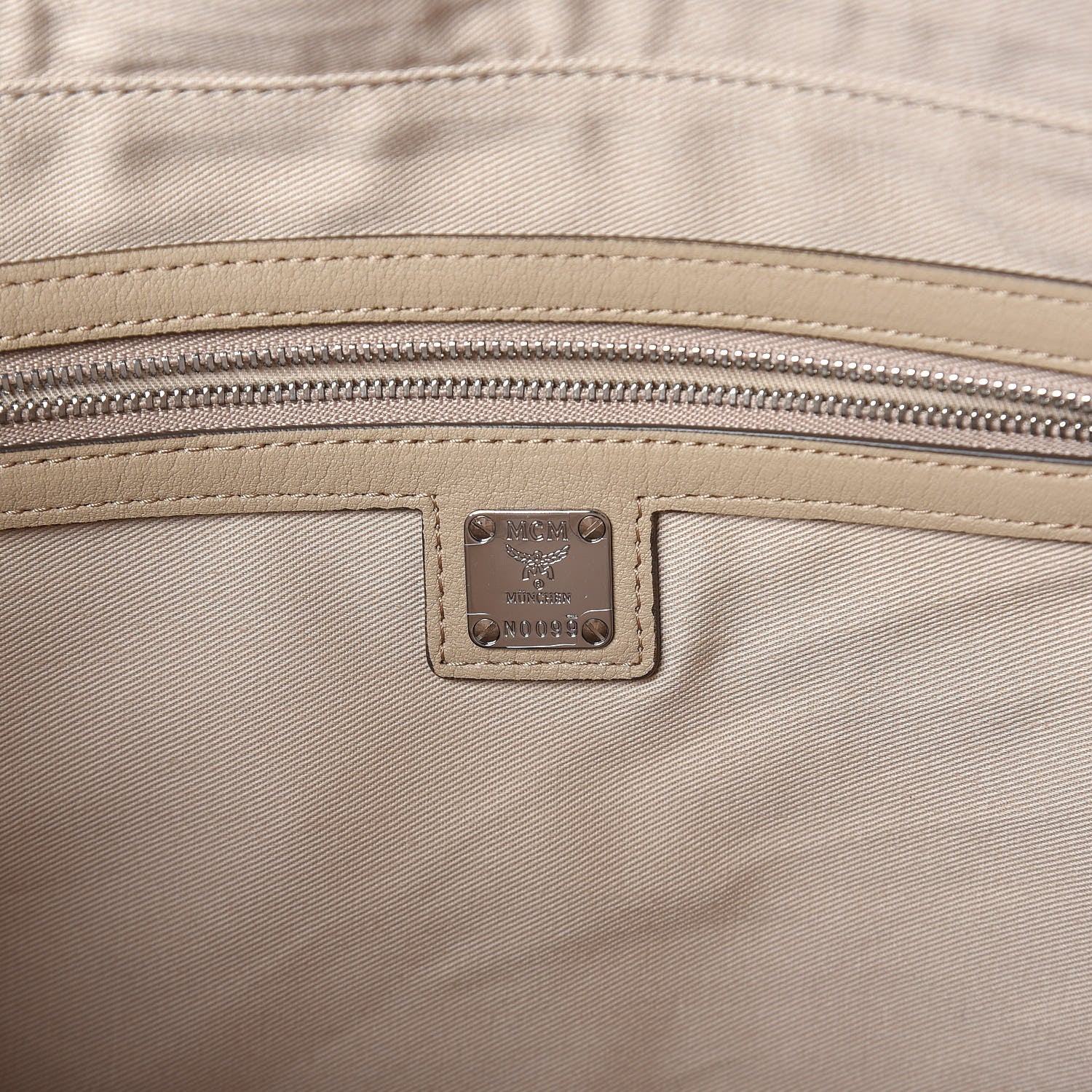 MCM Calfskin Ottomar Monogram Medium Klara Top Zip Tote New Beige 6 of 8