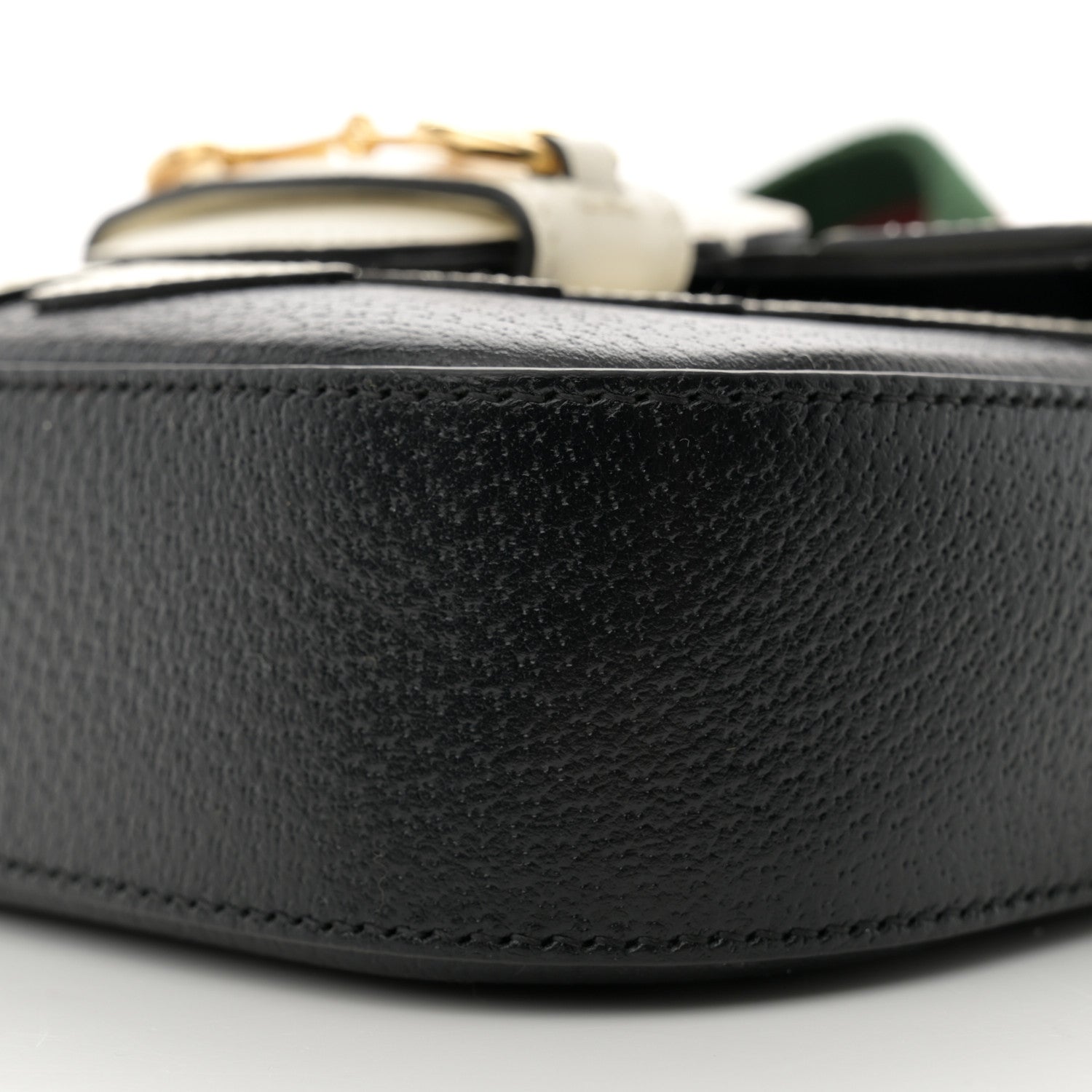 Gucci X ADIDAS Textured Dollar Calfskin Web Trefoil Mini Horsebit 1955 Shoulder Bag Black Off White 10 of 12