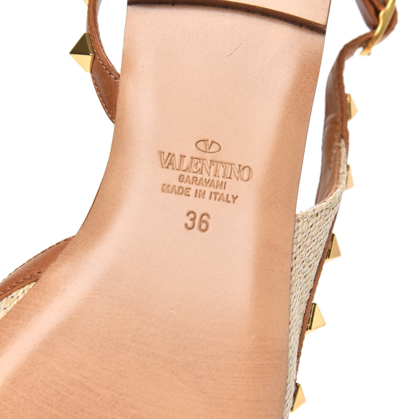 Raffia Calfskin Rockstud Slingback Flats 36 Naturale