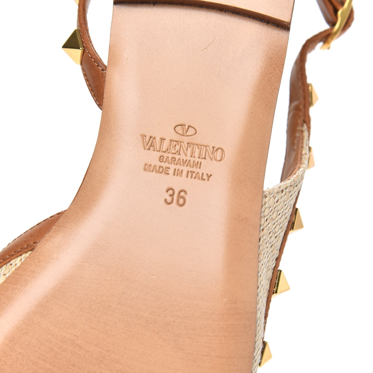 Valentino Garavani Raffia Calfskin Rockstud Slingback Flats 36 Naturale 7 of 7