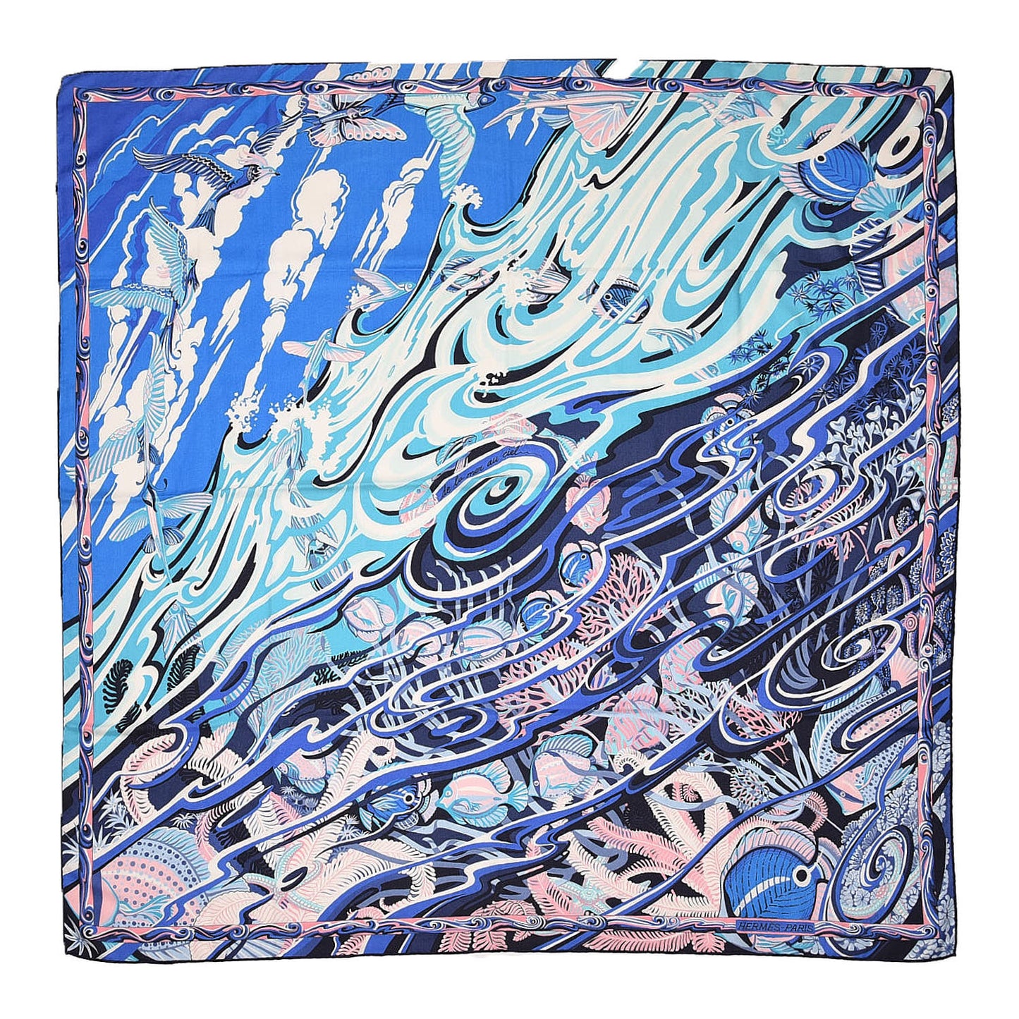 Cashmere Silk De La Mer Au Ciel Shawl 140 Marine Rose Turquoise