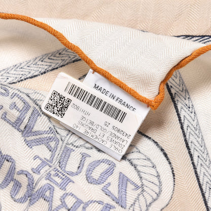 Hermes Cashmere Silk Zouaves Et Dragons Shawl 140 Lavande Gold Beige 3 of 4