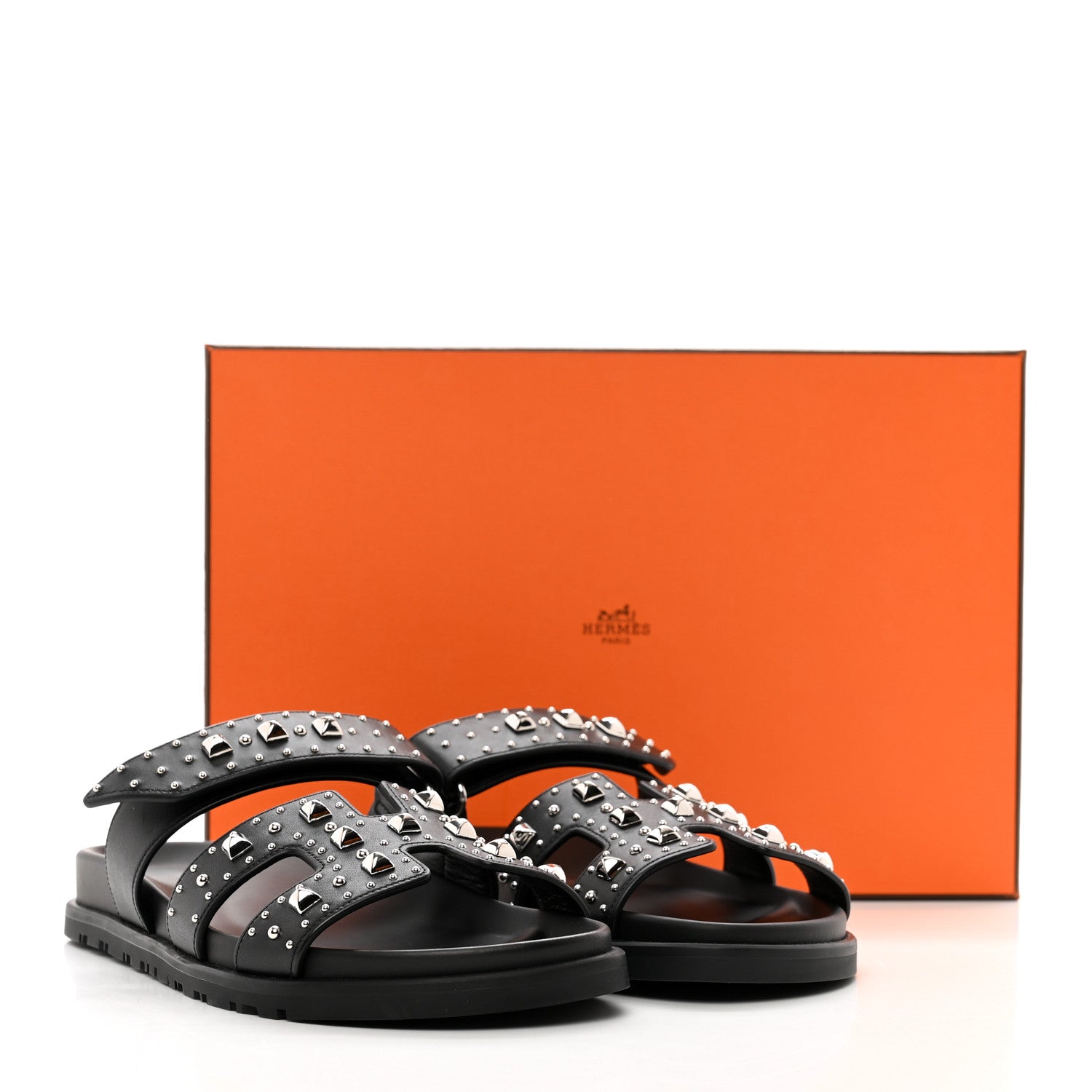 Hermes Calfskin Studded Womens Chypre Sandals 37 Black 9 of 9