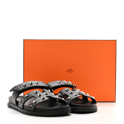 Hermes Calfskin Studded Womens Chypre Sandals 37 Black 9 of 9