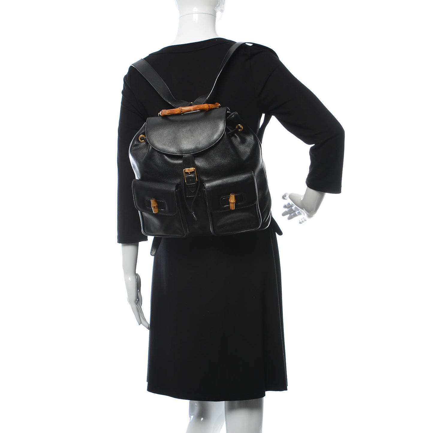 Calfskin Bamboo Backpack Black