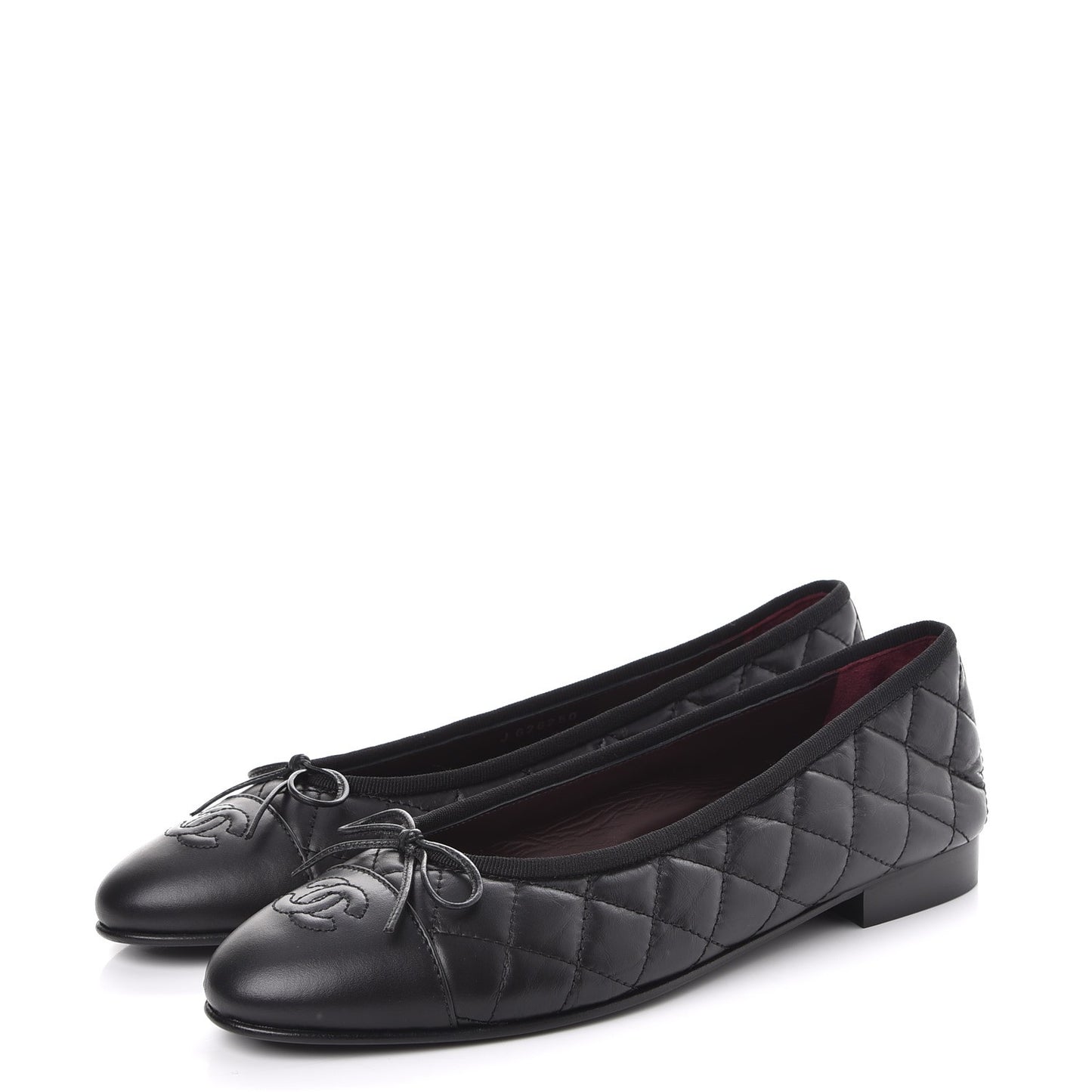 Aged Calfskin Quilted Cap Toe Ballerina Flats 38.5 Black