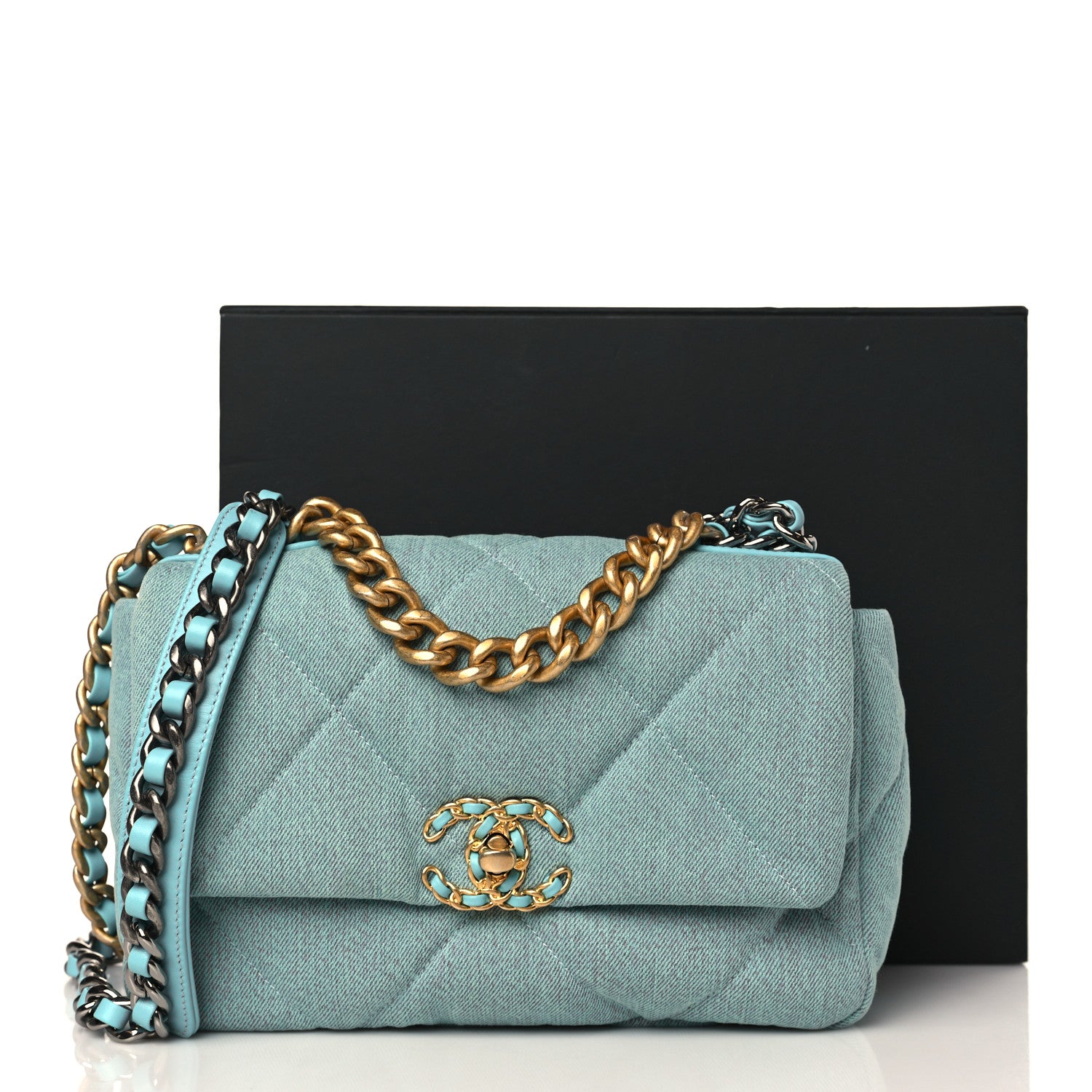 Chanel Denim Quilted Medium Chanel 19 Flap Neon Blue 10 of 10
