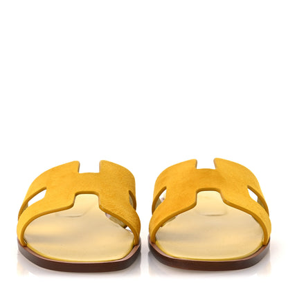 Hermes Suede Goatskin Oran Sandals 37 Jaune Bouton 3 of 11