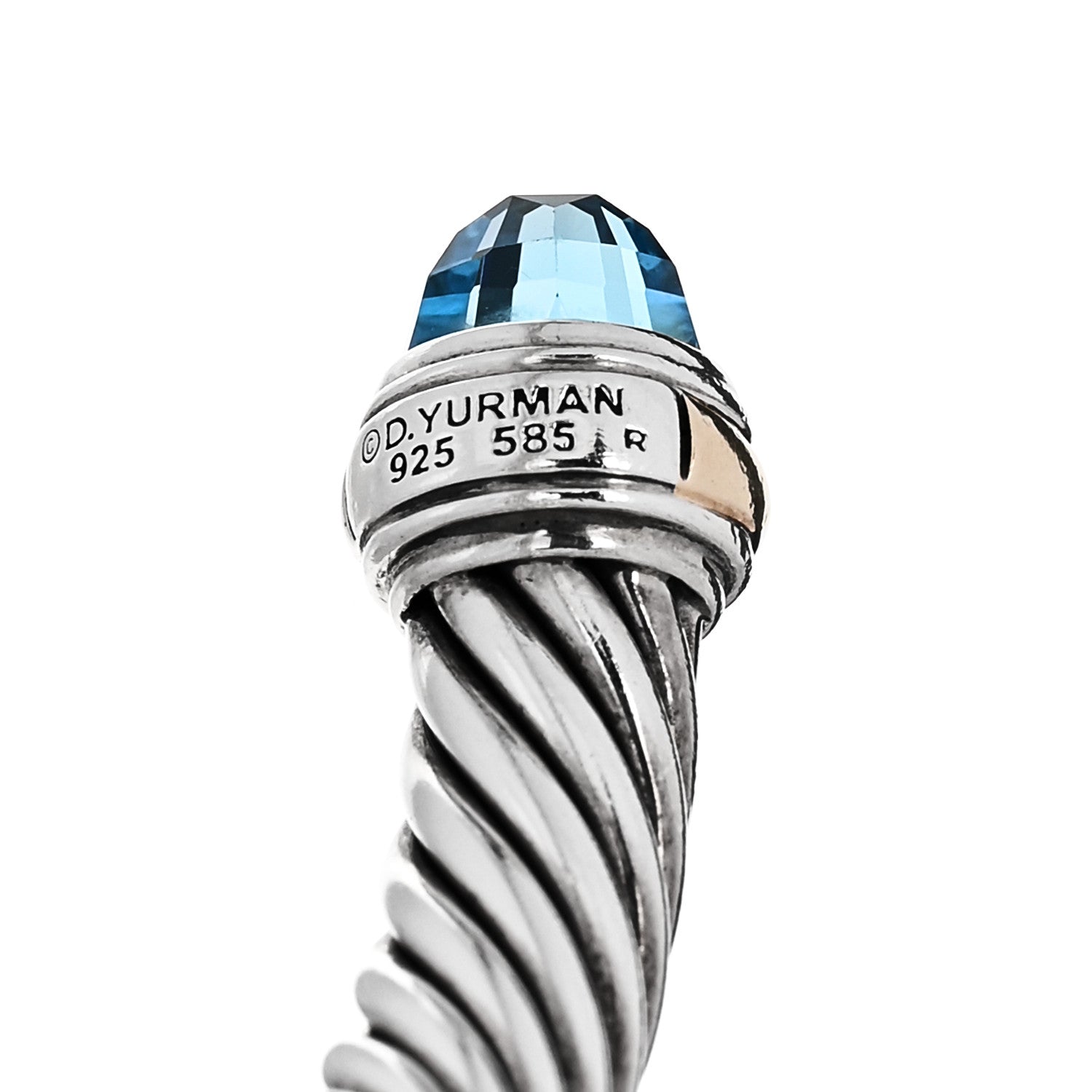David Yurman Sterling Silver 14K Yellow Gold Blue Topaz 7mm Cable Classics Bracelet 3 of 3