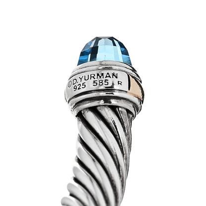 David Yurman Sterling Silver 14K Yellow Gold Blue Topaz 7mm Cable Classics Bracelet 3 of 3