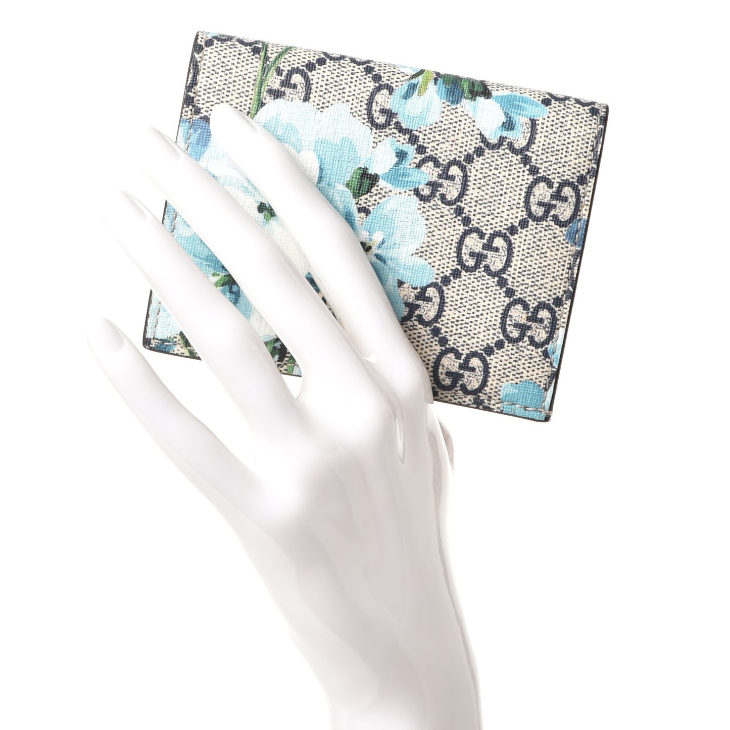 GG Supreme Monogram Blooms Card Case Beige Blue Navy Hibiscus Red