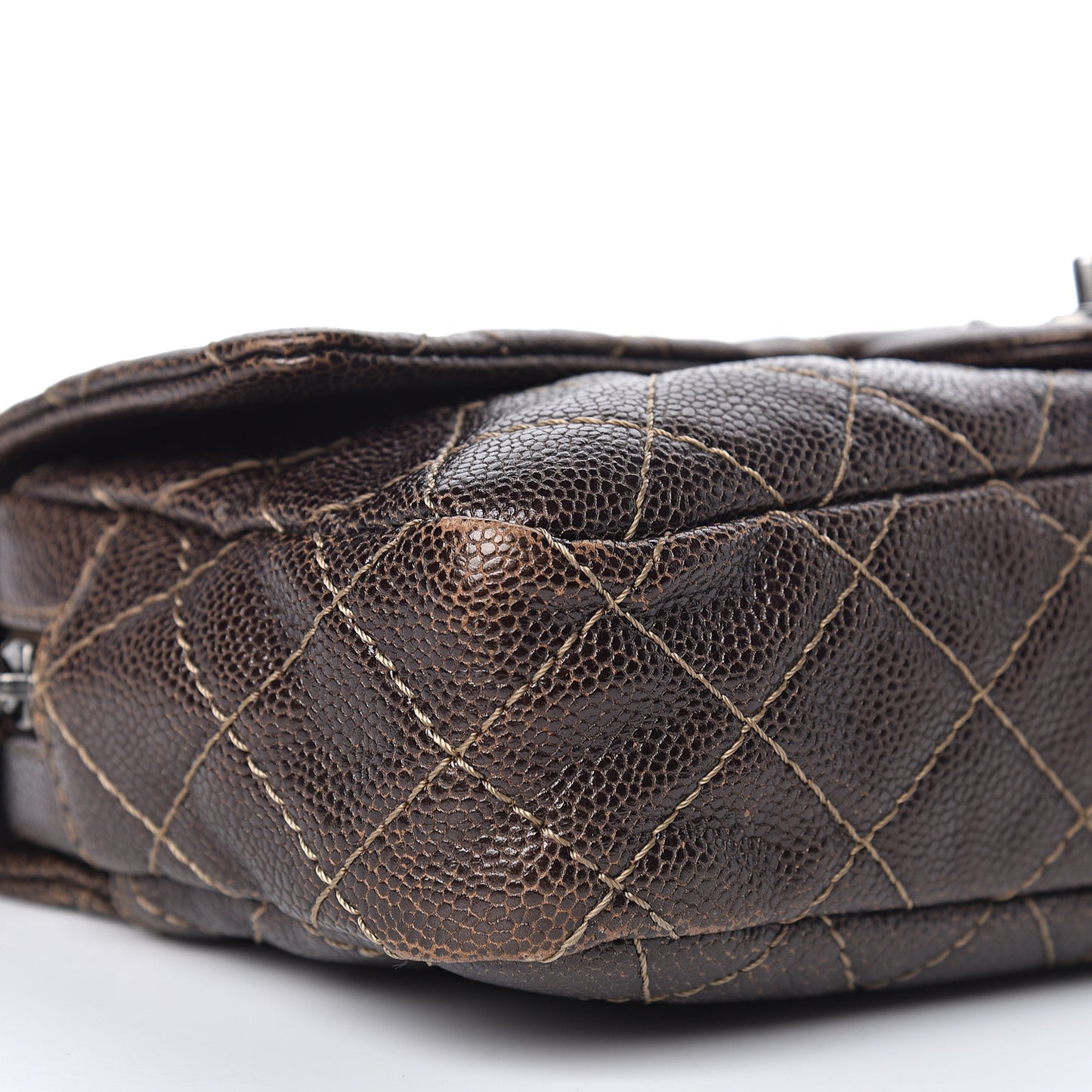 Iridescent Caviar Quilted Small Chic Flap Brown