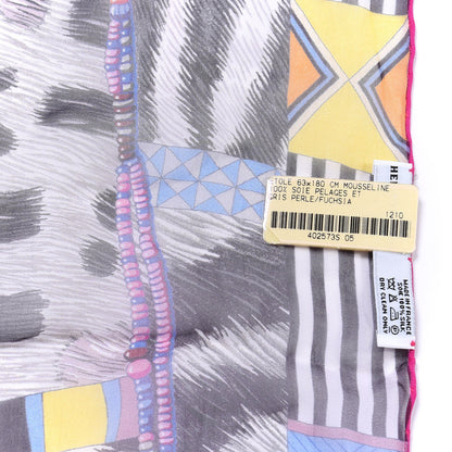 Hermes Silk Pelages et Camouflage Stole Gris Perle Fuchsia 3 of 4
