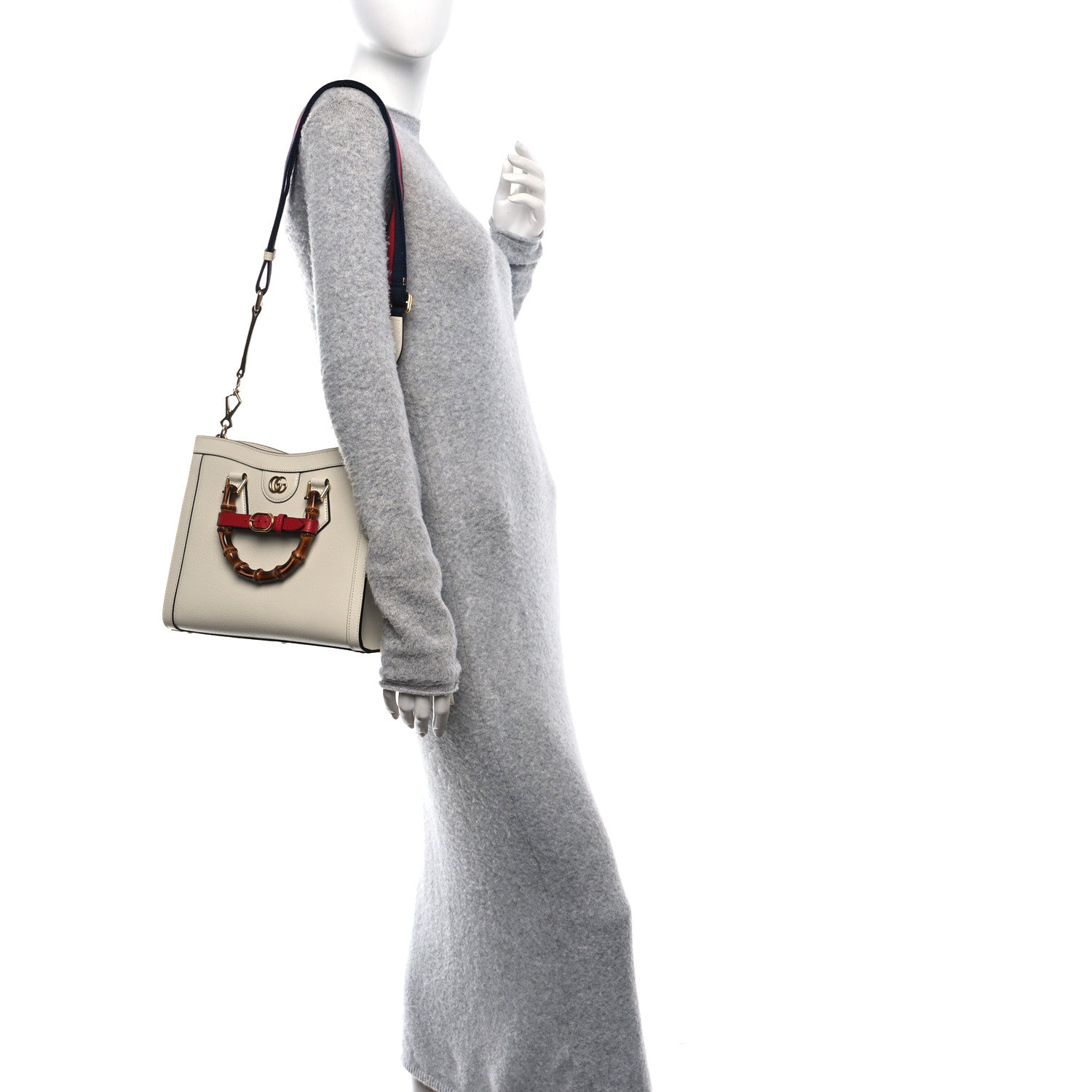 Gucci Textured Dollar Calfskin Web Small Diana Tote Bag Mystic White 2 of 9