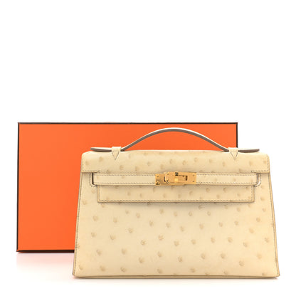 Hermes Ostrich Kelly Pochette Clutch Beton 16 of 16