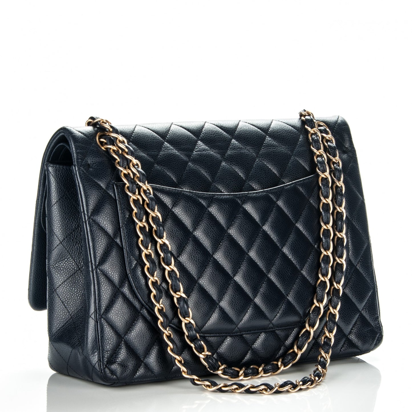 Caviar Quilted Maxi Double Flap Navy Blue