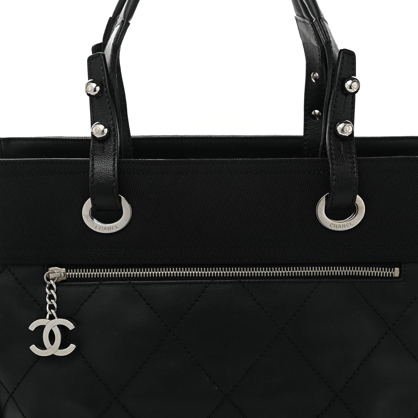 Coated Canvas Quilted Large Paris Biarritz Tote Black