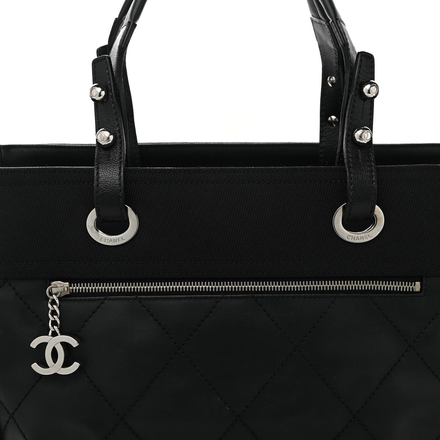 Chanel Coated Canvas Quilted Large Paris Biarritz Tote Black 8 of 10