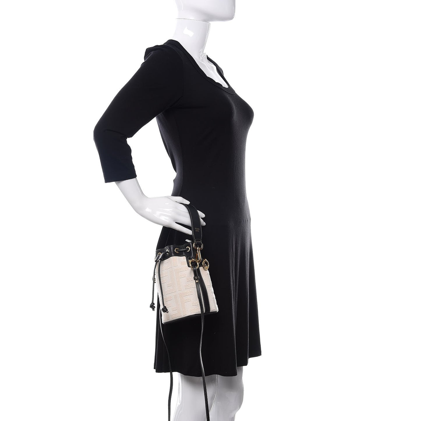 Canvas Vitello King F is Fendi FF Embroidered Mini Mon Tresor Bucket Bag Grezzo Black
